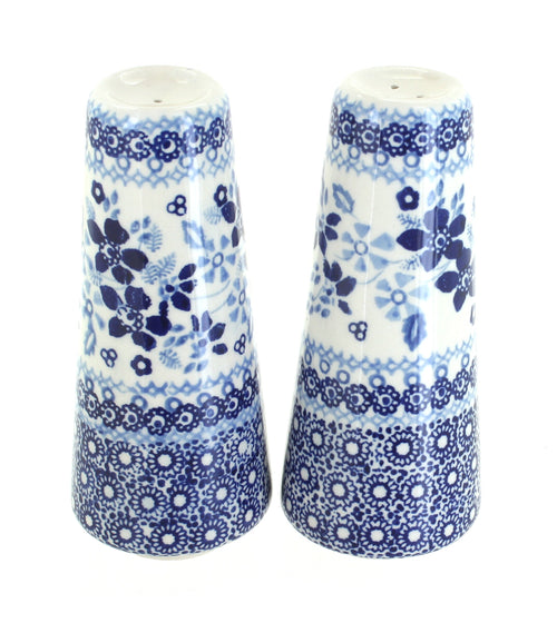 Polish Pottery Vintage Blue Daisy Salt & Pepper Shakers