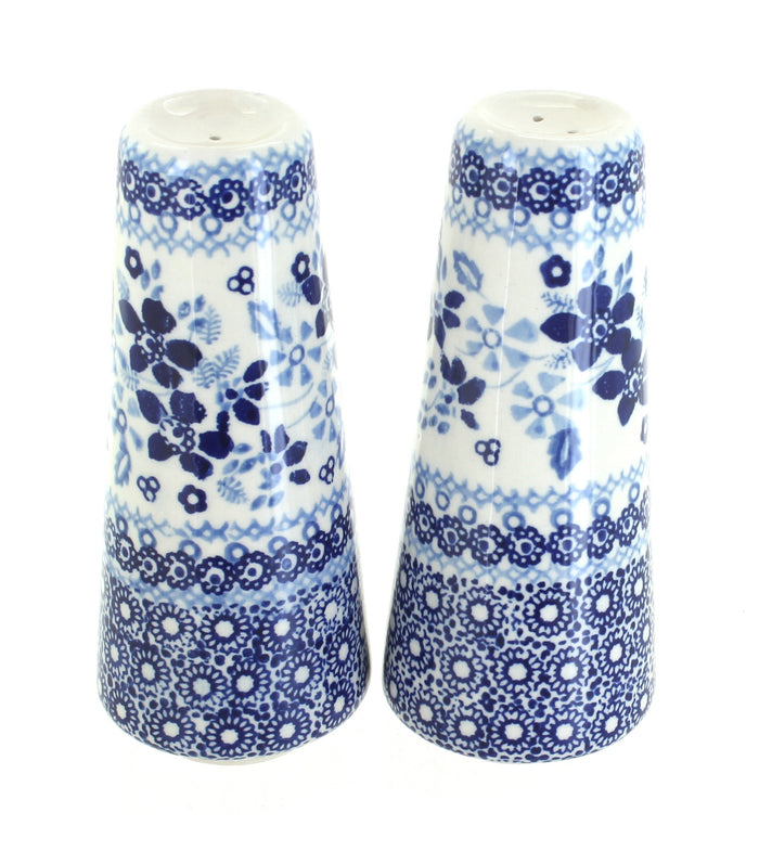 Polish Pottery Vintage Blue Daisy Salt & Pepper Shakers