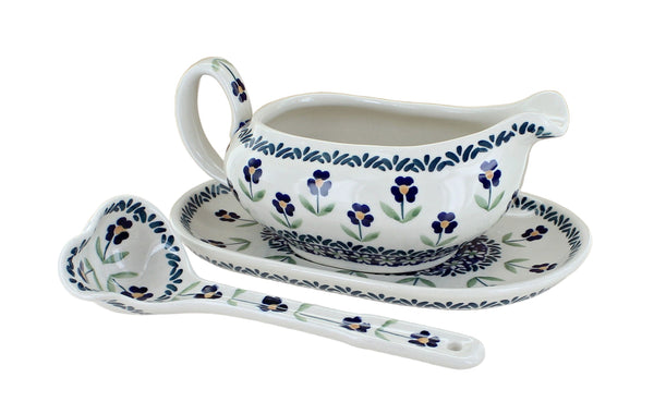 Blue Daisy Gravy Boat & Ladle