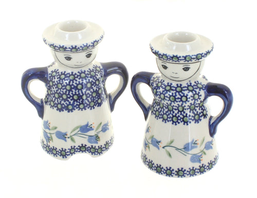 Polish Pottery Tulip Lady & Man Candlestick Holders