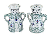 Polish Pottery Sage Floral Lady & Man Candlestick Holders