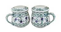 Polish Pottery Sage Floral Salt & Pepper Shakers with Handles