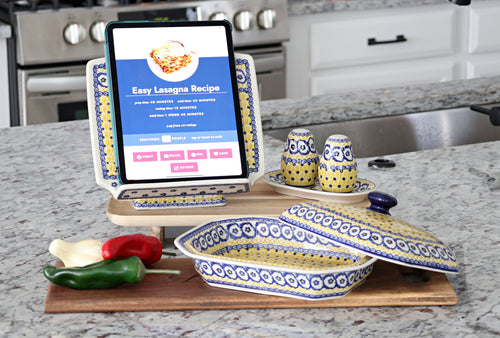 Saffron Salt & Pepper Shakers with Tray Polish Pottery