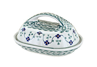 Sage Floral Butter Dish With Handle