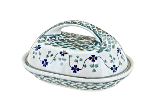 Sage Floral Butter Dish With Handle