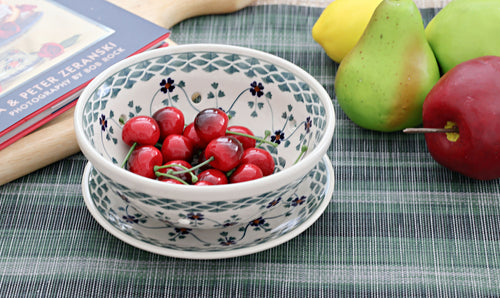 Sage Floral Berry Bowl with Plate Polish Pottery