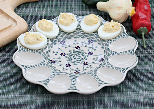 Sage Floral Egg Plate Polish Pottery