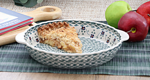 Sage Floral Pie Plate with Handles Polish Pottery