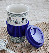 Sage Floral Travel Coffee Mug Polish Pottery