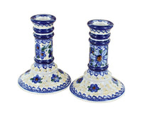 Polish Pottery Daisy Surprise Small Candlestick Pair