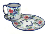 Polish Pottery Summer Garden Oval Breakfast Plate & Mug Set