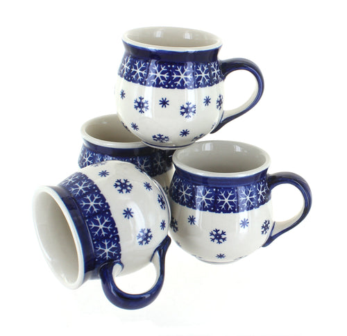 Polish Pottery Snow Flurry 4PC Bubble Mug Set