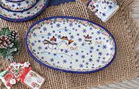 Snowflake Friends Oval Platter Polish Pottery