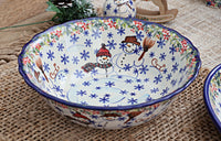 Snowflake Friends Large Serving Bowl Polish Pottery