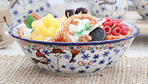Snowflake Friends Large Serving Bowl Polish Pottery