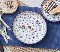 Snowflake Friends Pie Plate Polish Pottery