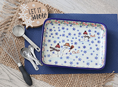Snowflake Friends Medium Rectangular Baker Polish Pottery