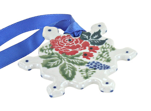 Polish Pottery Winter Floral Snowflake Ornament