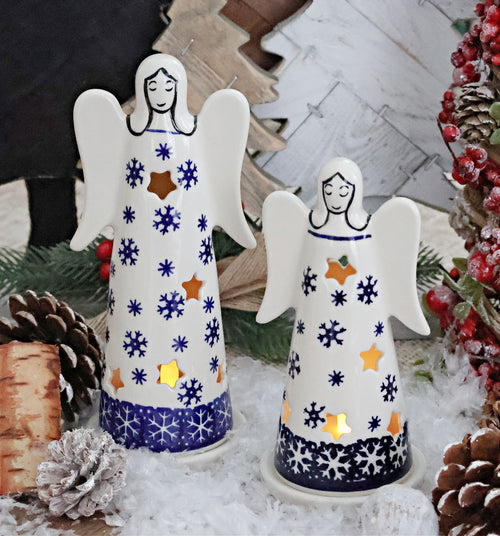 Snow Flurry Angel Luminary Set Polish Pottery