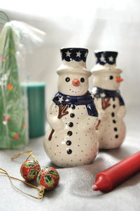 Snowman Candlestick Pair Polish Pottery