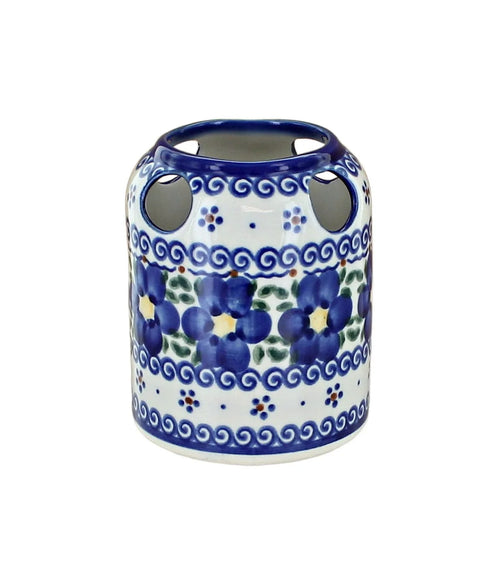 Product shot of Polish pottery toothbrush holder in Spring Blossom pattern