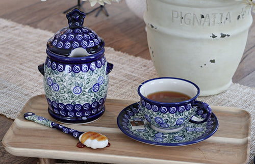 Seaside Swirl Honey Pot and Dipper Polish Pottery