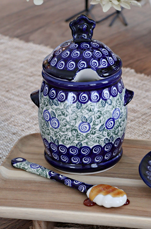 Seaside Swirl Honey Pot and Dipper Polish Pottery