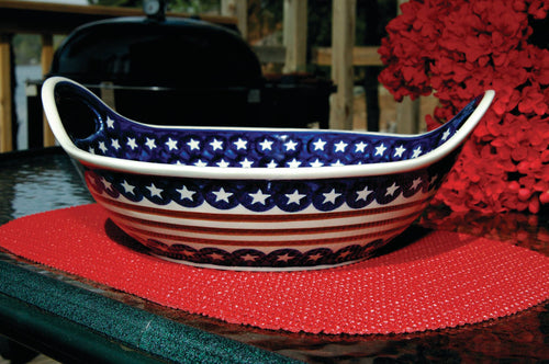 Stars & Stripes Deep Bowl with Handles Polish Pottery