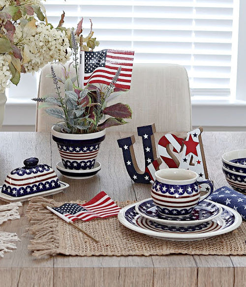 Stars & Stripes Dessert Plate Polish Pottery