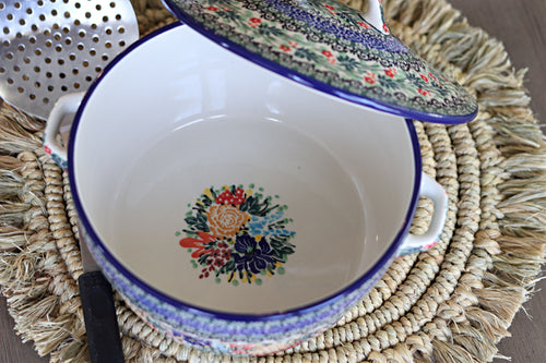 Summer Blooms Covered Round Baker Polish Pottery