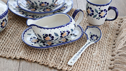 Sunflower Gravy Boat & Ladle Polish Pottery