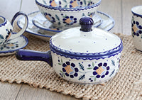 Sunflower Sauce Pot with Lid Polish Pottery