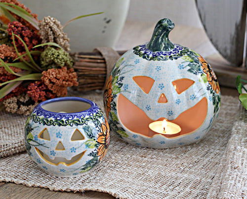 Sunflower Splendor Pumpkin Luminary Polish Pottery