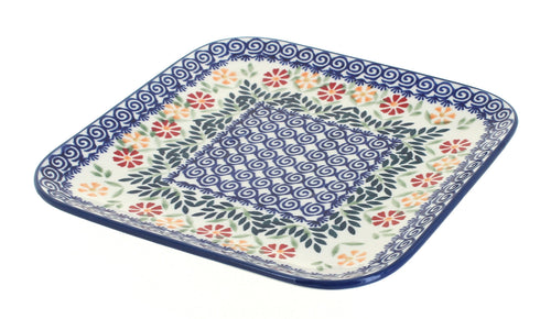 Polish Pottery Garden Bouquet Square Lunch Plate