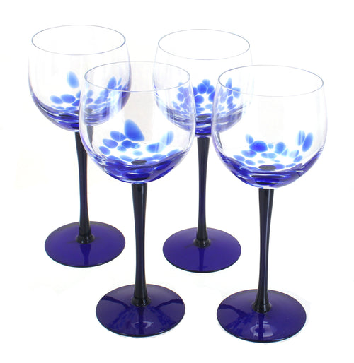 Polish Pottery Cobalt Confetti Large Wine Glass Set