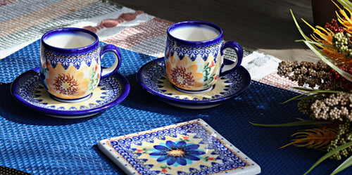 Autumn Burst Espresso Cup & Saucer Polish Pottery