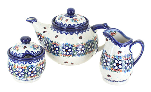 Polish Pottery Scarlett 3 Piece Tea Set