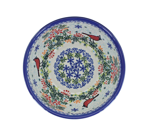 Winter Cardinal Cereal/Soup Bowl Polish Pottery