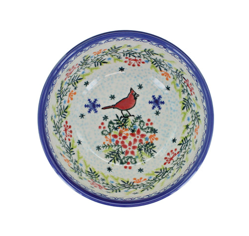 Winter Cardinal Dessert Bowl Polish Pottery