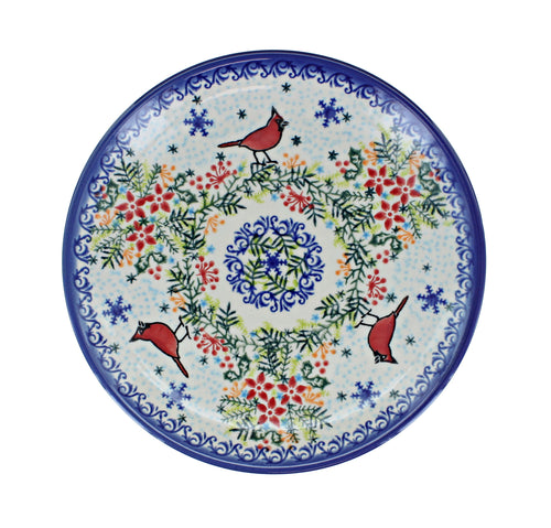 Winter Cardinal Dessert Plate Polish Pottery