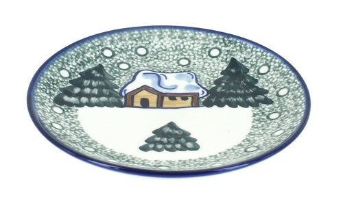 Polish Pottery Winter Forest Dessert Plate - Green