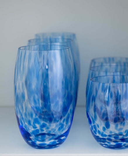 Cobalt Confetti Water Glass Set Polish Pottery
