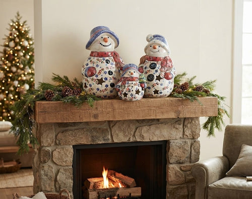 Winter Bouquet Snowman Luminary Set