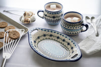 Winter Celebration Bread Tray with Handles Polish Pottery