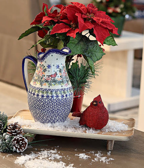 Winter Cardinal Pitcher Polish Pottery