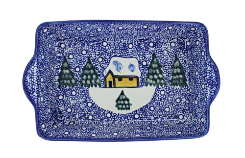 Winter Forest Loaf Baker with Handles Polish Pottery