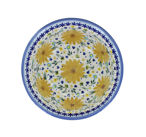 Yellow Daisy Cereal/Soup Bowl Polish Pottery