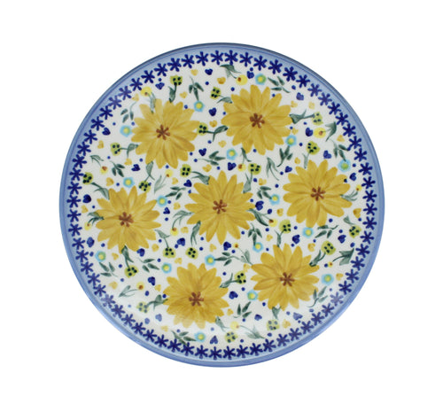 Yellow Daisy Dessert Plate Polish Pottery