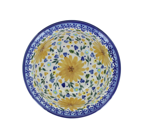 Yellow Daisy Dessert Bowl Polish Pottery
