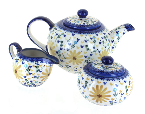 Polish Pottery Yellow Daisy 3 Piece Tea Set